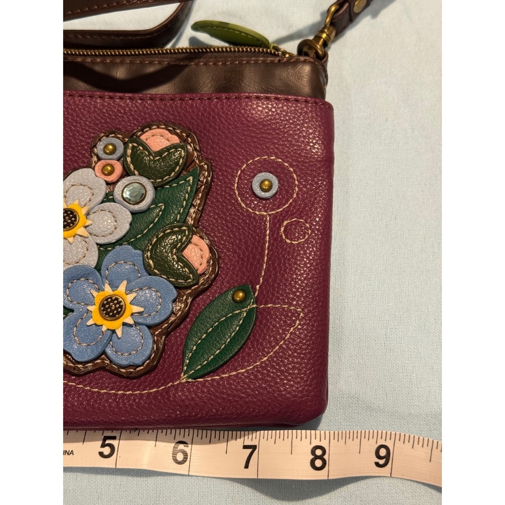 Chala Plum Purple Floral Applique Crossbody Bag Vegan Leather Small Messenger - Picture 3 of 10